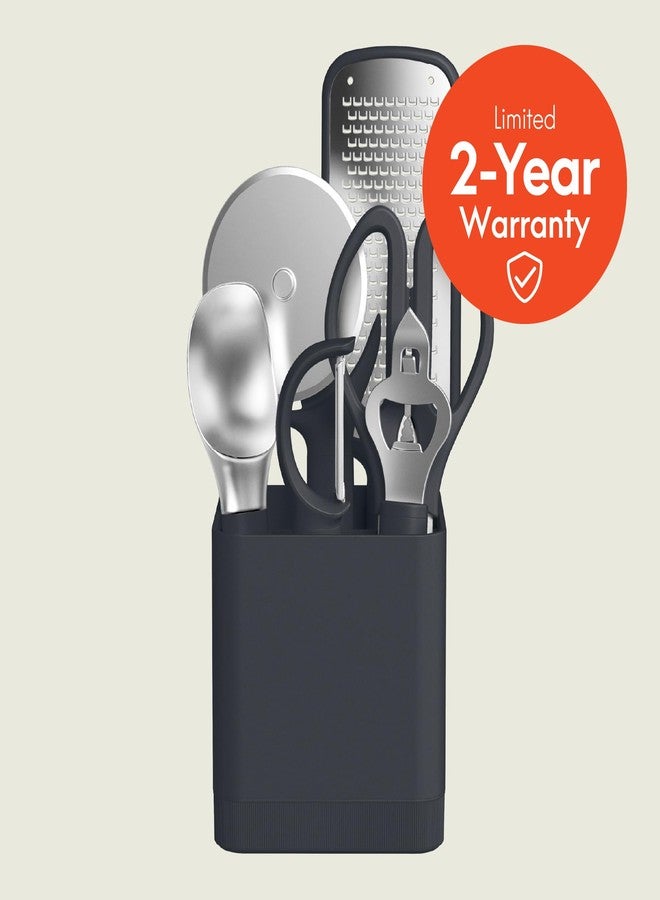 bella 7-Piece Modular Gadget Set, Grater, Pizza Cutter, Ice Cream Scoop, Peeler, Shears, Bottle Opener, Crock with removable divider, Dishwasher Safe, Slate - Image 3