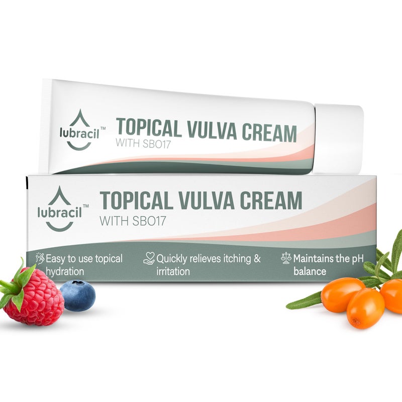 Lubracil كريم ترطيب الفرج - مرطب يومي للعناية النسائية يساعد في جفاف المهبل، الحرق، الحكة، التزليق والراحة للنساء خالي من الإستروجين، غير معدل وراثيًا، أوميغا-7، فيتامين E، 1.76 أونصة سائلة، 1 عبوة - Image 1