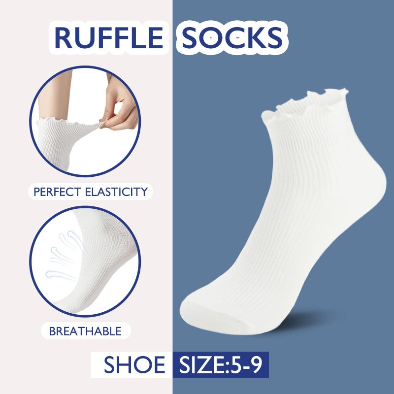 Hstyle Ruffle Socks Women, Turn-Cuff Casual Cute Girl Ruffle Ankle Socks 6 Pairs Mixed Color - Image 4