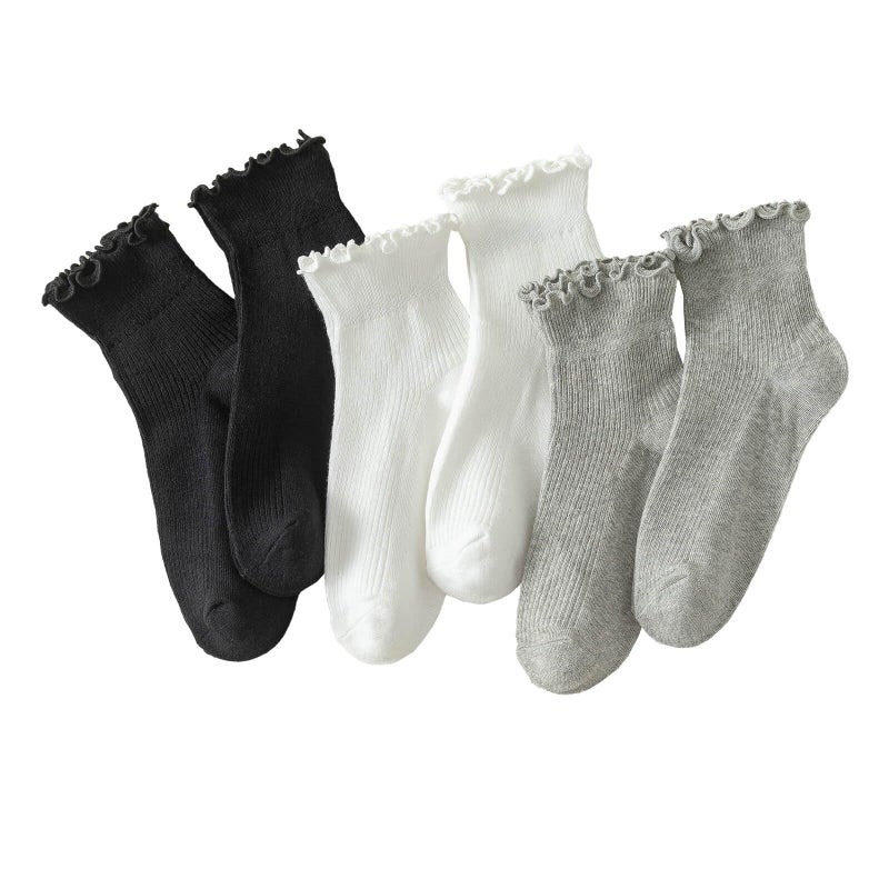 Hstyle Ruffle Socks Women, Turn-Cuff Casual Cute Girl Ruffle Ankle Socks 6 Pairs Mixed Color - Image 1