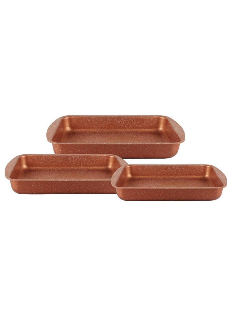 DubaiGallery 3-Pieces Granite Square Pan Set Brown Small Bakeware Pan (32x22), Medium Bakeware Pan (35x25), Large Bakeware Pan (38x28)cm  - Image 3