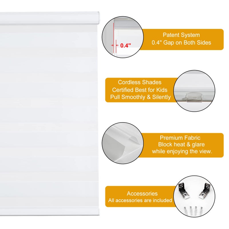 Persilux Cordless Zebra Blinds for Windows Free-Stop Roller Windows Shades (70" W X 64" H, White) Dual Layer Light Control for Day and Night, Light Filtering Sheer Shades for Home, Easy to Install - Image 3