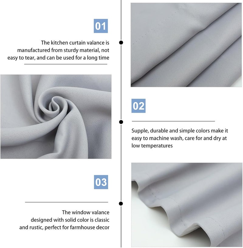 Abaodam 2pcs Kitchen Window Curtain Valances 36x30 Inches, Polyester Short Curtains for Farmhouse, Cafe, Bathroom, Living Room, Gray Short Window Treatments - Image 3