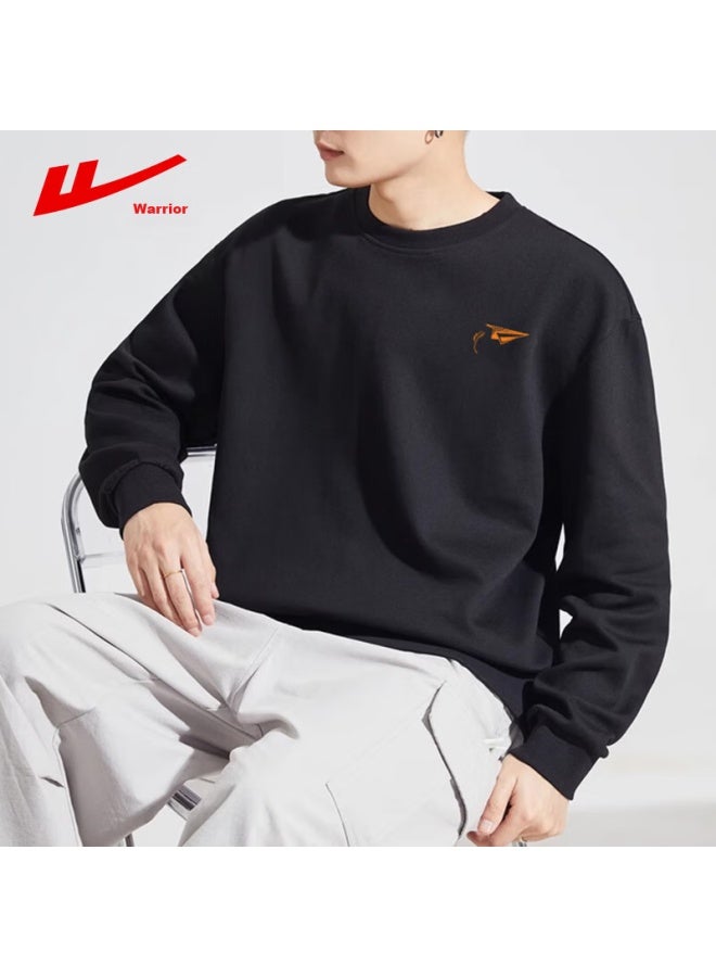 Pull Back Warrior Sweatshirt For Men, 320g Heavy Cotton, Spring Long-sleeve T-shirt, Men's Inner Round Neck Undershirt, Men's Top Outerwear, Black, XL - Image 2
