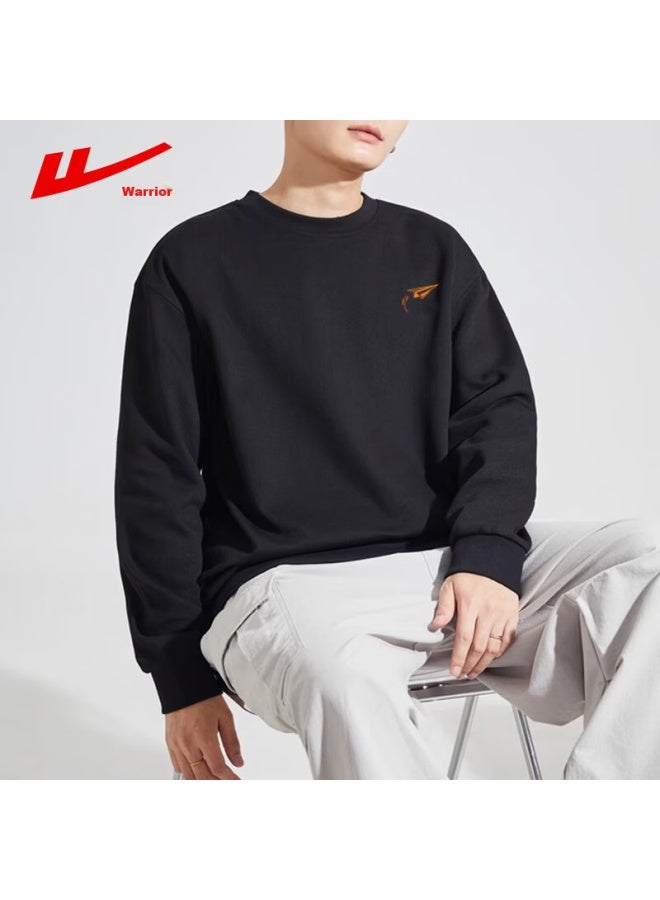 Pull Back Warrior Sweatshirt For Men, 320g Heavy Cotton, Spring Long-sleeve T-shirt, Men's Inner Round Neck Undershirt, Men's Top Outerwear, Black, XL - Image 3