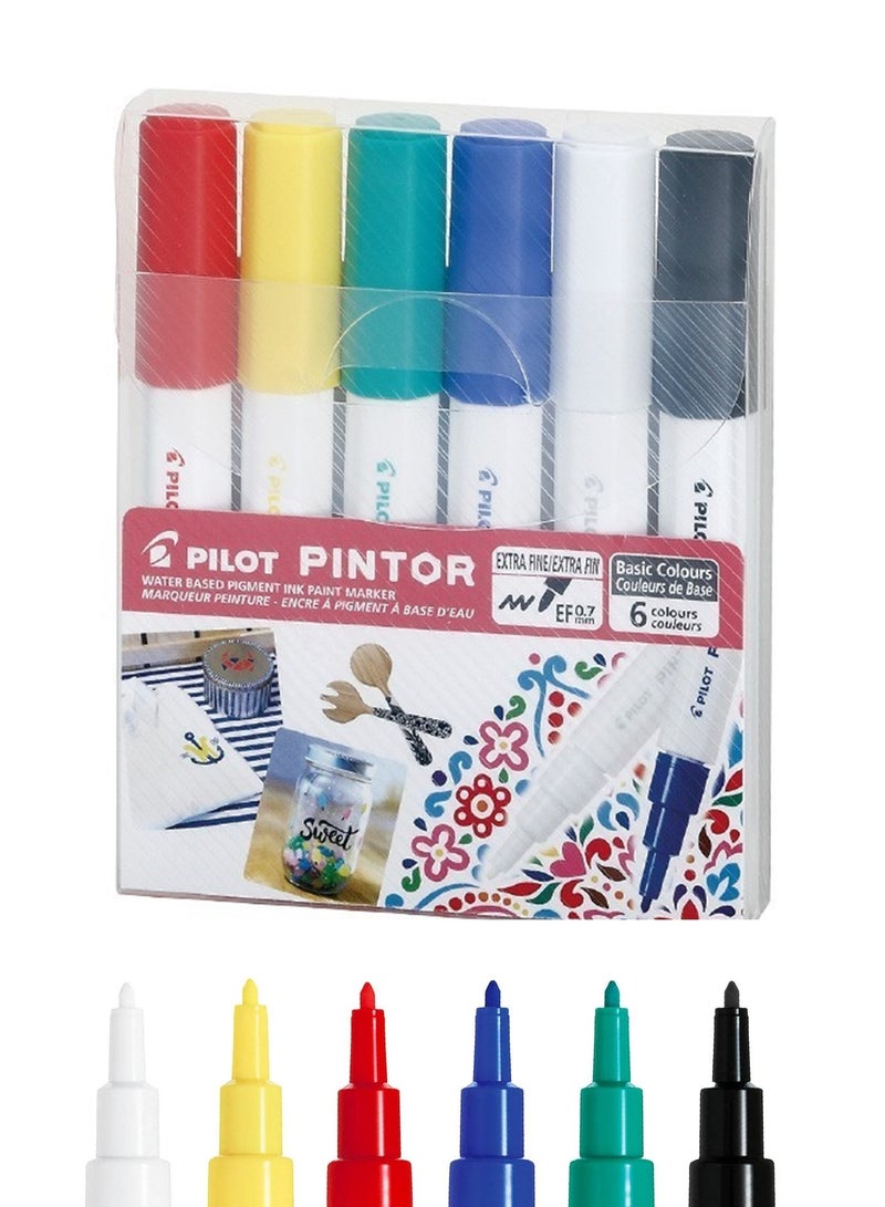 PILOT 6-Piece Pintor Water Based Paint Marker Extra Fine 0.7mm Tip Assorted Colours - Image 1