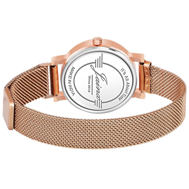 jainx Rose Gold Mesh Magnet Chain Analog Watch - for Women - Image 4