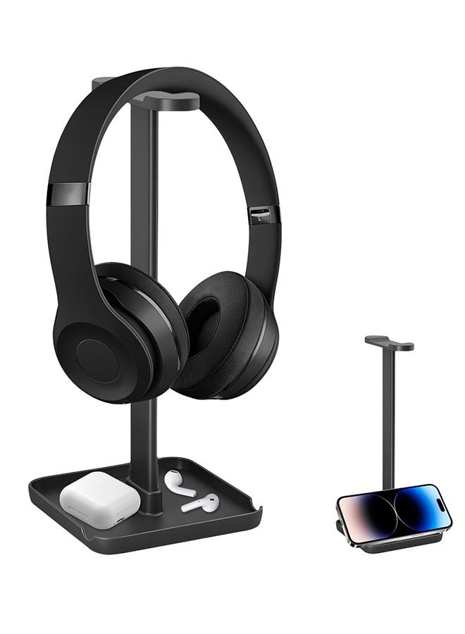 Headphone Stand, Headset Stand with Phone Stand, Storage Tray, Headsets Stand, Gaming Headphone Holder for All Headphones, 3 in 1 for AirPods Max Beats Sony Bose, Black  - Image 1