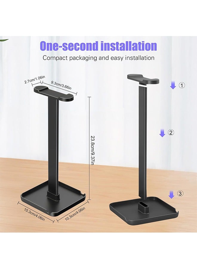 Headphone Stand, Headset Stand with Phone Stand, Storage Tray, Headsets Stand, Gaming Headphone Holder for All Headphones, 3 in 1 for AirPods Max Beats Sony Bose, Black