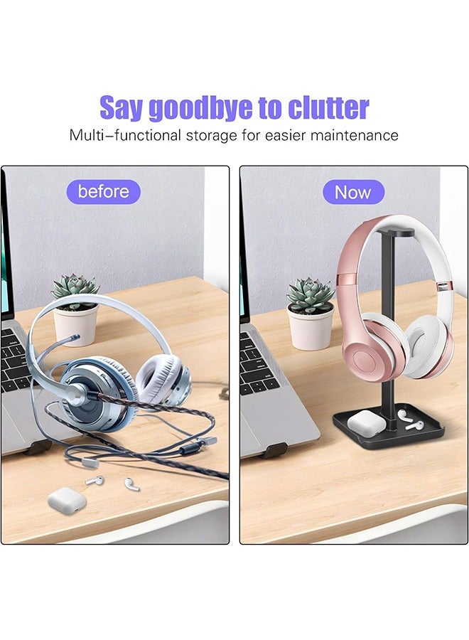 Headphone Stand, Headset Stand with Phone Stand, Storage Tray, Headsets Stand, Gaming Headphone Holder for All Headphones, 3 in 1 for AirPods Max Beats Sony Bose, Black  - Image 5
