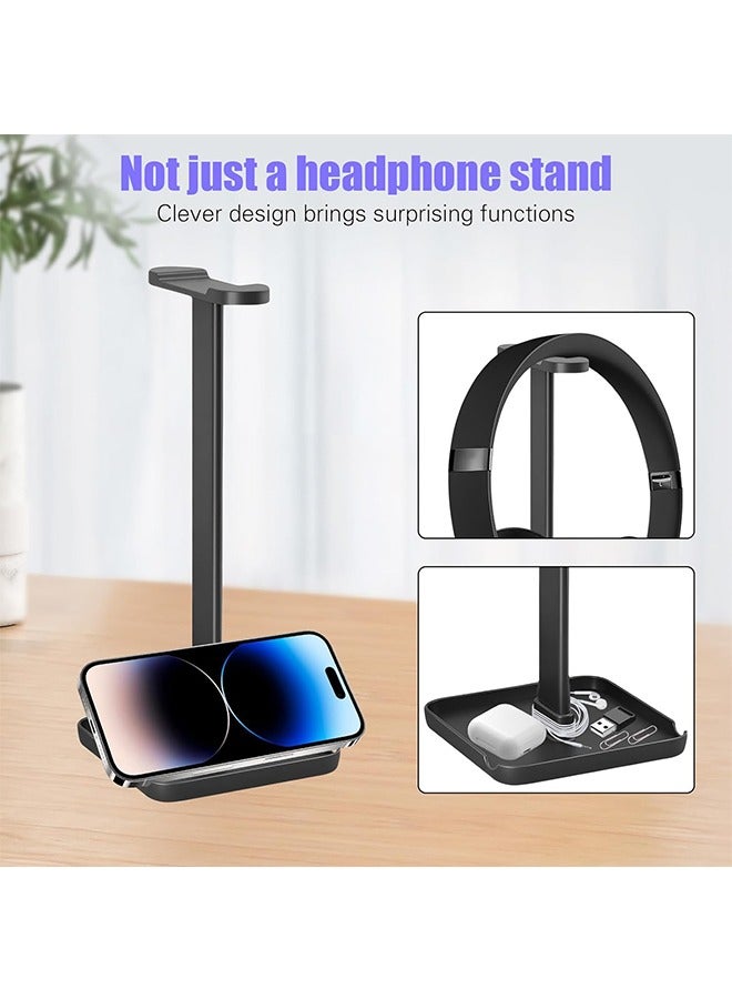 Headphone Stand, Headset Stand with Phone Stand, Storage Tray, Headsets Stand, Gaming Headphone Holder for All Headphones, 3 in 1 for AirPods Max Beats Sony Bose, Black  - Image 3