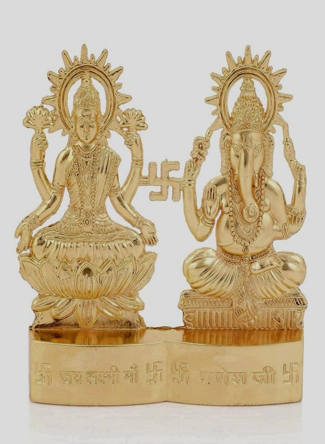 IS4A Lakshmi Ganesh Gold Plated Energized Idol Statue Figurine Wedding Festival Anniversary Diwali Puja Spiritual Gift 4 Inch - Image 1