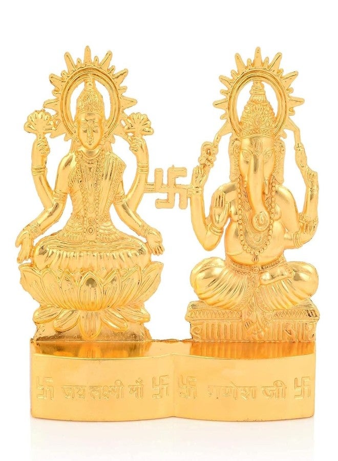IS4A Lakshmi Ganesh Gold Plated Energized Idol Statue Figurine Wedding Festival Anniversary Diwali Puja Spiritual Gift 4 Inch - Image 2