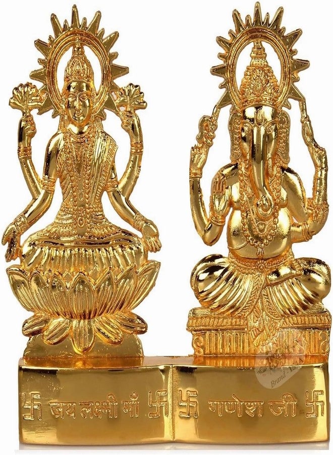 IS4A Lakshmi Ganesh Gold Plated Energized Idol Statue Figurine Wedding Festival Anniversary Diwali Puja Spiritual Gift 4 Inch - Image 4