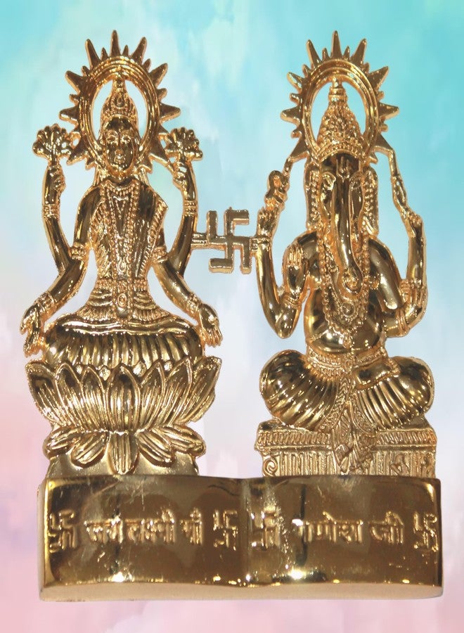 IS4A Lakshmi Ganesh Gold Plated Energized Idol Statue Figurine Wedding Festival Anniversary Diwali Puja Spiritual Gift 4 Inch - Image 3