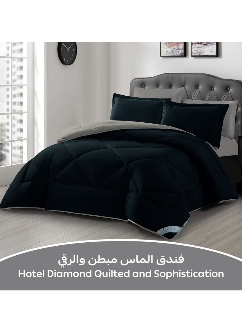 دوناتيلا طقم مفرش روزا سادة 6 قطع مقاس مزدوج 240 × 260 سم بحشوة ثابتة أسود  - Image 2