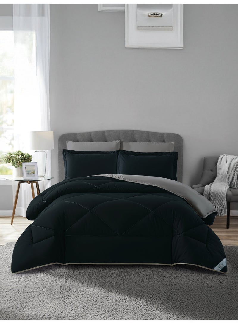 Donetella Bedding Comforter Set, King Size Fits 200x200 cm - 6-Pcs Solid Quilted Bed Set, Microfiber Fabric - 1 Comforter, 1 Fitted Sheet, 2 Pillow Shams, 2 Pillowcases - Image 1