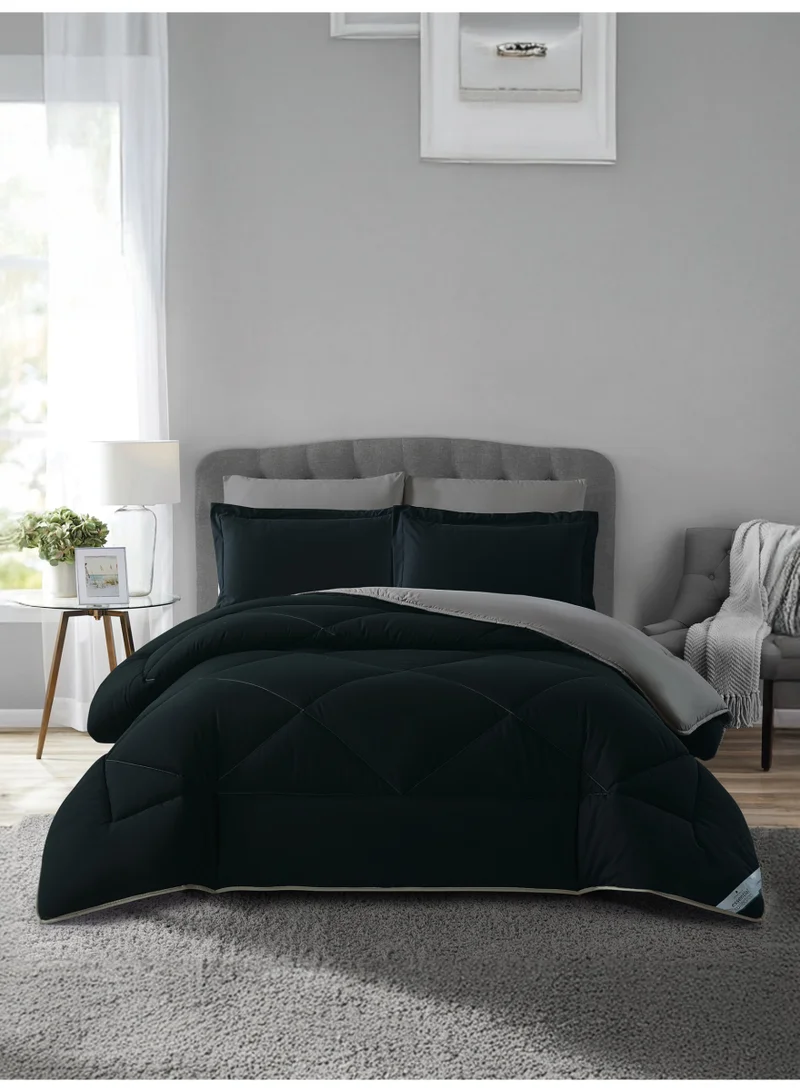 Donetella Bedding Comforter Set, King Size Fits 200x200 cm - 6-Pcs Solid Quilted Bed Set, Microfiber Fabric - 1 Comforter, 1 Fitted Sheet, 2 Pillow Shams, 2 Pillowcases