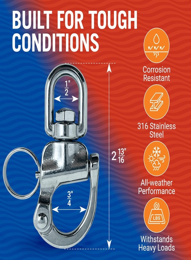 Better Boat Stainless Steel Quick Release Snap Shackles, 2-Pack, 2.75", 316 Marine Grade, Swivel Shackle for Sailing Rigging, SCBA Mask Clips, Spinnaker Halyard, and Sailboat Hardware - Image 3