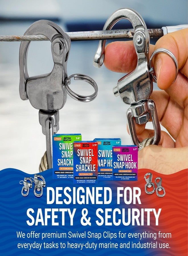 Better Boat Stainless Steel Quick Release Snap Shackles, 2-Pack, 2.75", 316 Marine Grade, Swivel Shackle for Sailing Rigging, SCBA Mask Clips, Spinnaker Halyard, and Sailboat Hardware - Image 4