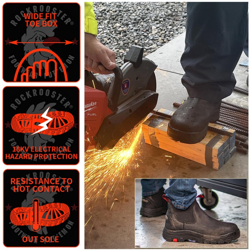 ROCKROOSTER Bakken Men's Black 6 inch Chelsea Boots, EH Rated Waterproof Slip-on Work Boots AK303-Soft Toe-13 - Image 5