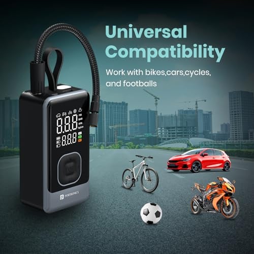 Portronics Vayu 8.0, Digital Rechargeable Tyre Inflator with In-Built Hanging Support, 2×2000mAh Batteries, Auto Shut Off, LED Light, SOS, Pressure Detection, Type-C Charging, for Car/Bike/Ball(Black) - Image 5