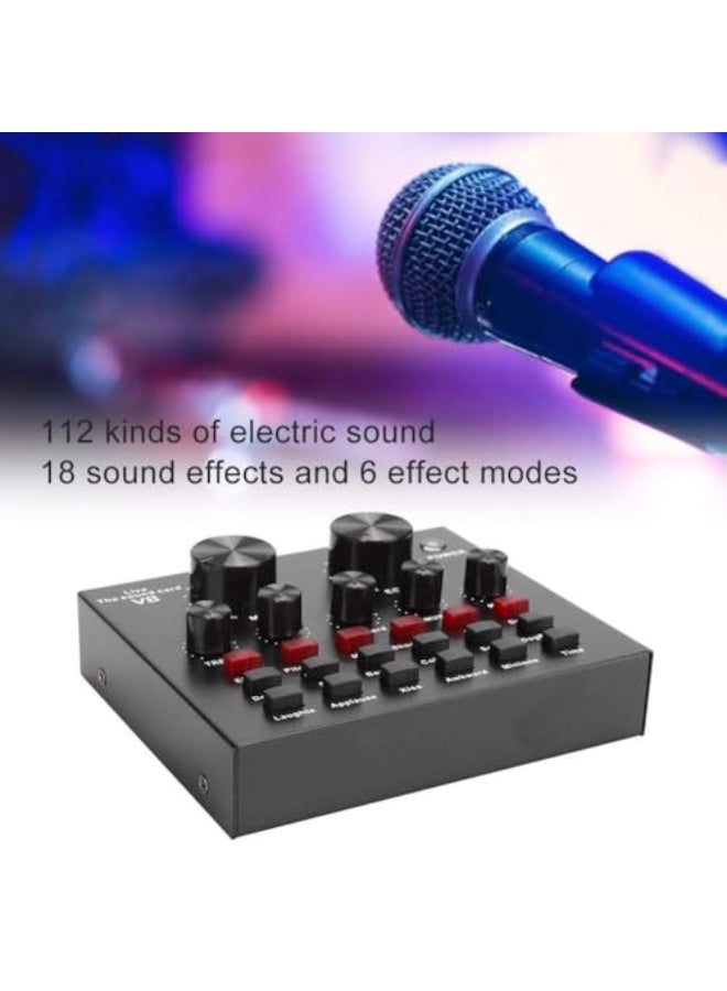 في8 خالط صوتي صغير محمول مع بطاقة صوت 8 لايف، مزود بميزة تغيير الصوت، يدعم الهواتف الذكية والأجهزة اللوحية وأجهزة الكمبيوتر المحمولة والمكتبية، بمستوى صوت قابل للتعديل لتسجيل الموسيقى والغناء والبث المباشر. - Image 3