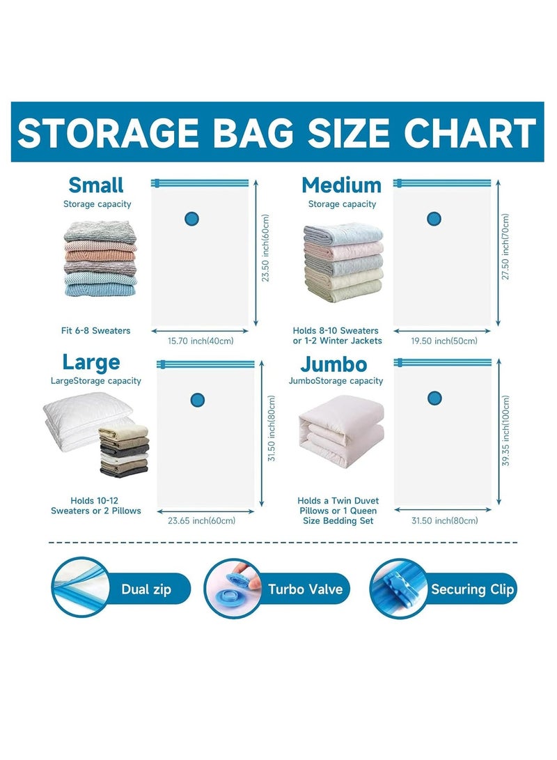 Altheqa 10 Pack Vacuum Storage Bags with Manual Pump - 3 Small, 3 Medium, 2 Large & 2 Jumbo - Reusable Compression Bags for Clothes, Blankets, Quilts, Pillows & Travel - Image 2