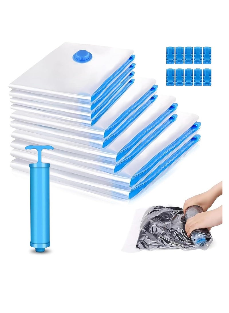 Altheqa 10 Pack Vacuum Storage Bags with Manual Pump - 3 Small, 3 Medium, 2 Large & 2 Jumbo - Reusable Compression Bags for Clothes, Blankets, Quilts, Pillows & Travel - Image 1