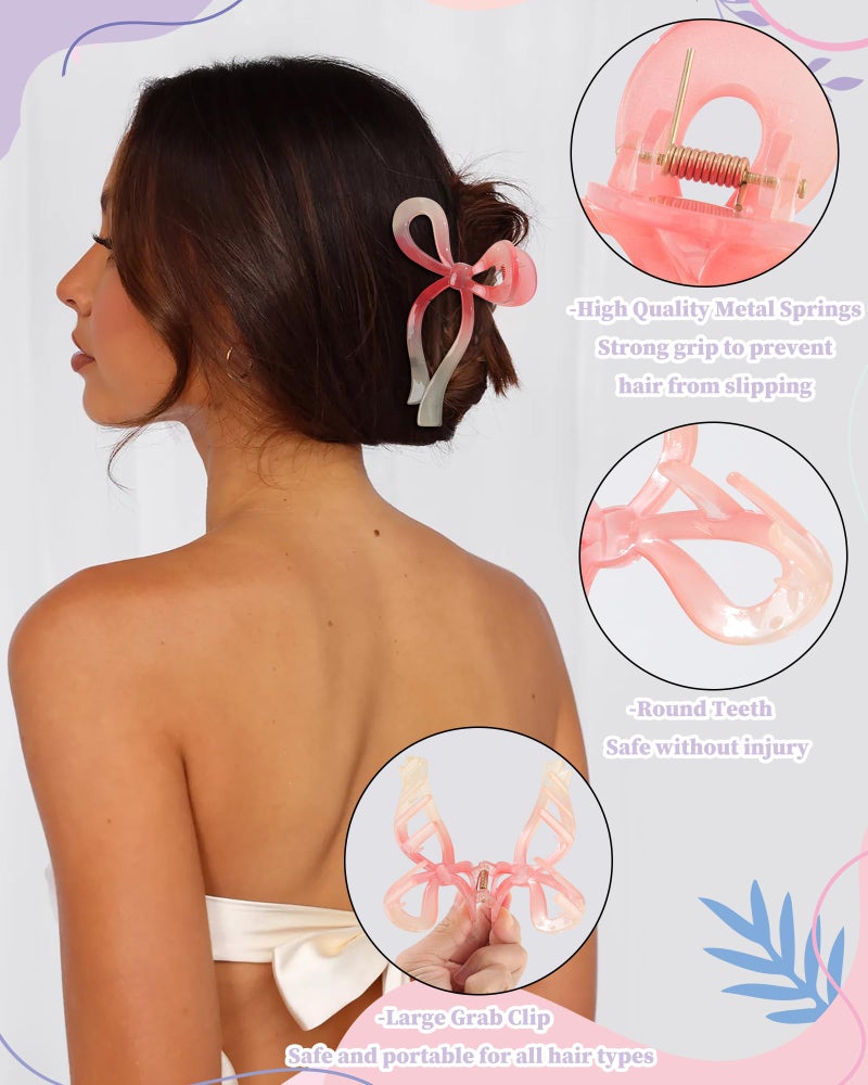 CHLINS 4 PCS Bow Hair Clips Bow Claw Clip for Women Nonslip Large Hair Claw Clips for Thin and Thick Hair Strong Hold Hair Bows (Purple+Rose red+Orange+Light brown) - Image 4