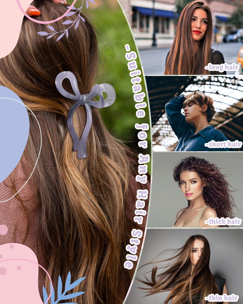 CHLINS 4 PCS Bow Hair Clips Bow Claw Clip for Women Nonslip Large Hair Claw Clips for Thin and Thick Hair Strong Hold Hair Bows (Purple+Rose red+Orange+Light brown) - Image 5