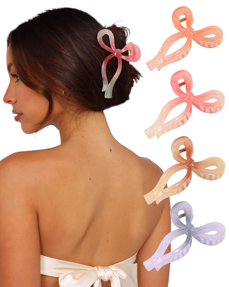 CHLINS 4 PCS Bow Hair Clips Bow Claw Clip for Women Nonslip Large Hair Claw Clips for Thin and Thick Hair Strong Hold Hair Bows (Purple+Rose red+Orange+Light brown) - Image 1