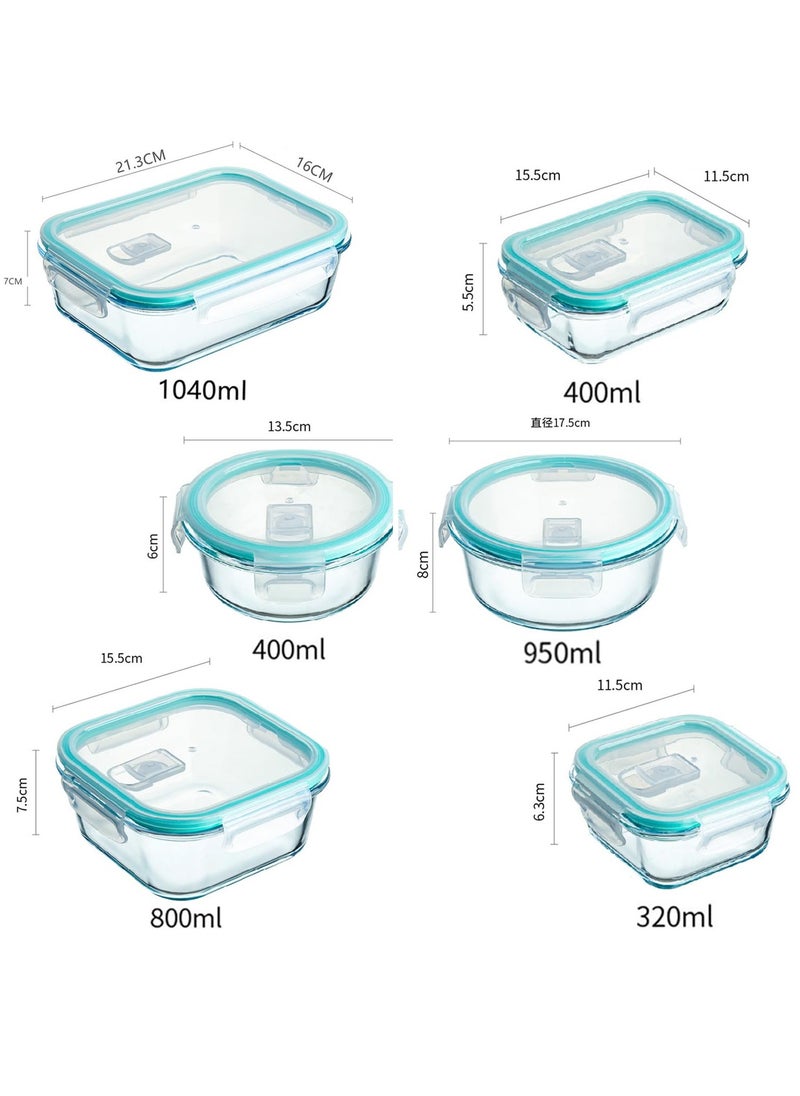 TYCOM Glass Meal Prep Containers (6 pcs Mixed) - Glass Food Storage Containers with Lids, Glass Lunch Box, Portion Control, Airtight, Glass Bento Box Lunch Containers- 6P  - Image 2