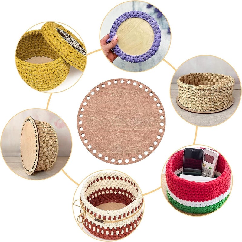 Haoser Pack of 4 Basket Bottom for Crochet Unfinished Wooden Round Weaving Knitting Base for Crafts|Wooden Bottom for Crochet Baskets (7.5 in) - Image 5
