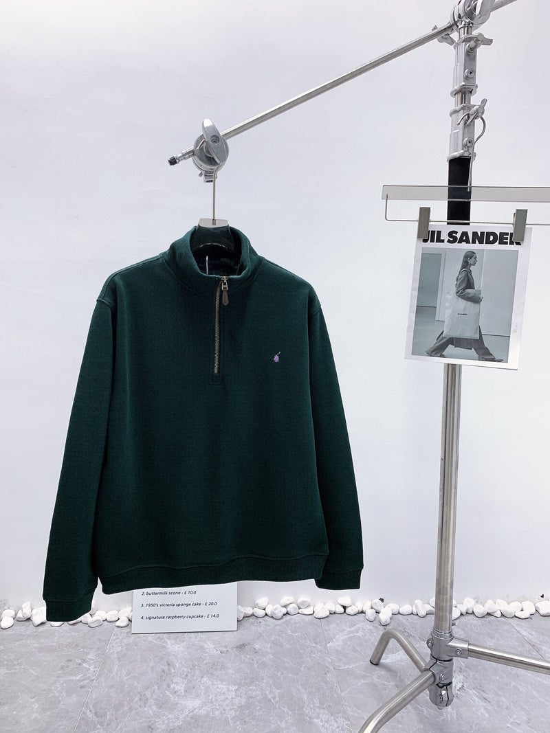 RL in stock High Version Ralph Sweatshirt Unisex Half Zip Pony Embroidered Casual Polo Top Coat Dark green - Image 1