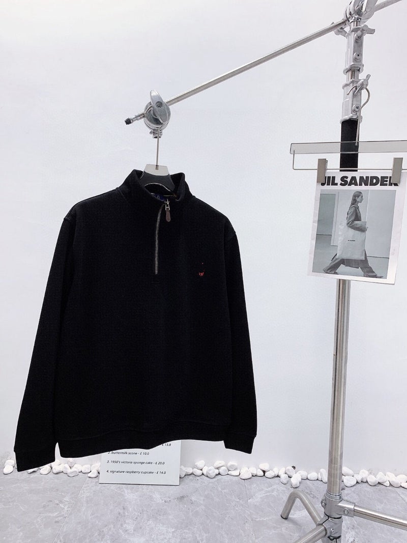 RL in stock High Version Ralph Sweatshirt Unisex Half Zip Pony Embroidered Casual Polo Top Coat Dark green - Image 3