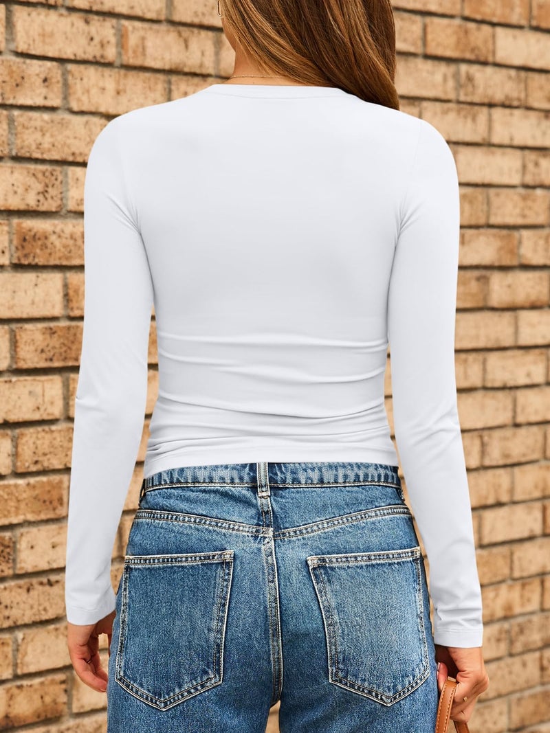 AUTOMET Womens Long Sleeve Shirts Basic Compression Going Out Crop Tops Fall Fashion Y2K Clothes 2025 White XS - Image 4