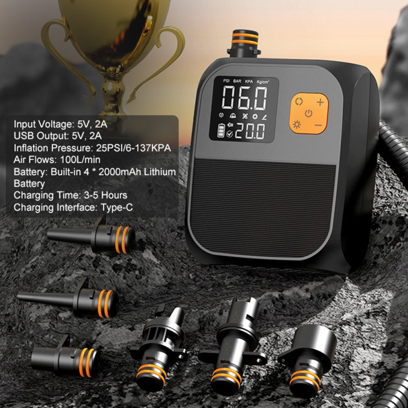 Electric Air Pump: Black, 100L/Min 25PSI High Efficiency, Digital Pressure Monitoring - Intelligent Auto-Off Preset Modes, Portable Air Pump for Outdoor Adventures, Paddle Boards, Inflatables - Image 2