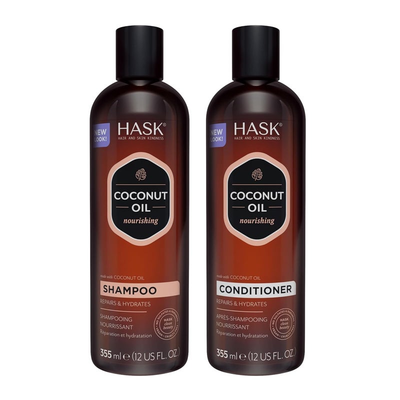 HASK COCONUT Nourishing Shampoo + Conditioner Set for All Hair Types, Color Safe, Gluten-Free, Sulfate-Free, Paraben-Free, Cruelty-Free - 1 Shampoo and 1 Conditioner