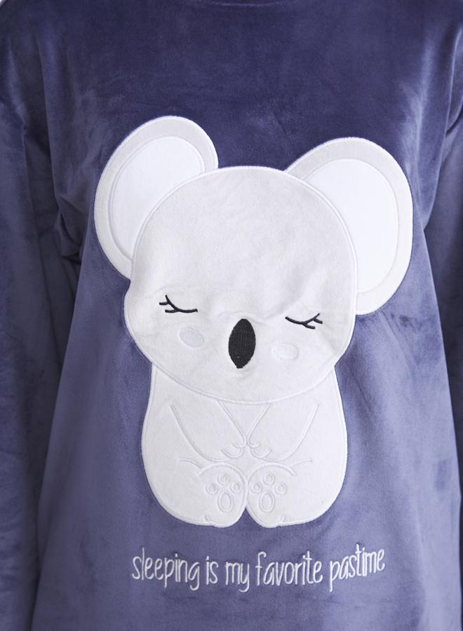 LC WAIKIKI Crew Neck Embroidered Long Sleeve Velvet Women's Pajamas Set - Image 5