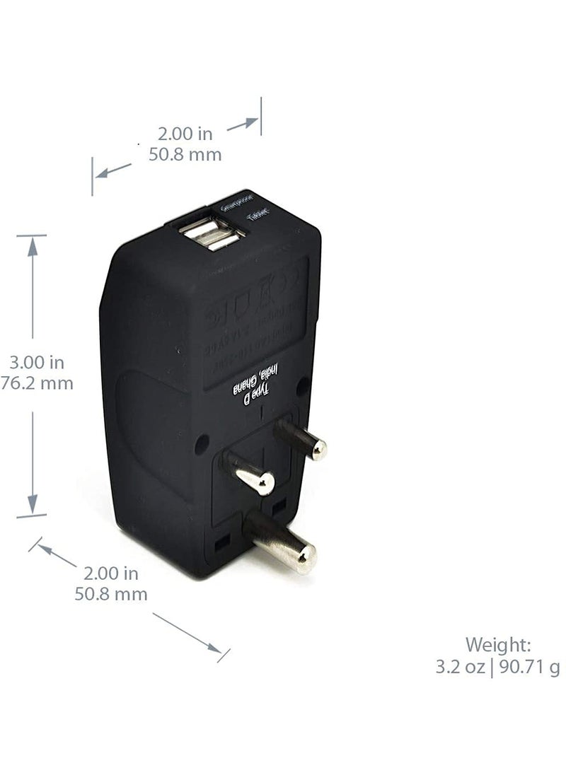 Ceptics Ceptics 4 in 1 USA UK China More to India Type D Travel Adapter Plug Universal Input 2 USB CE Certified RoHS Compliant GP410 Black  - Image 3