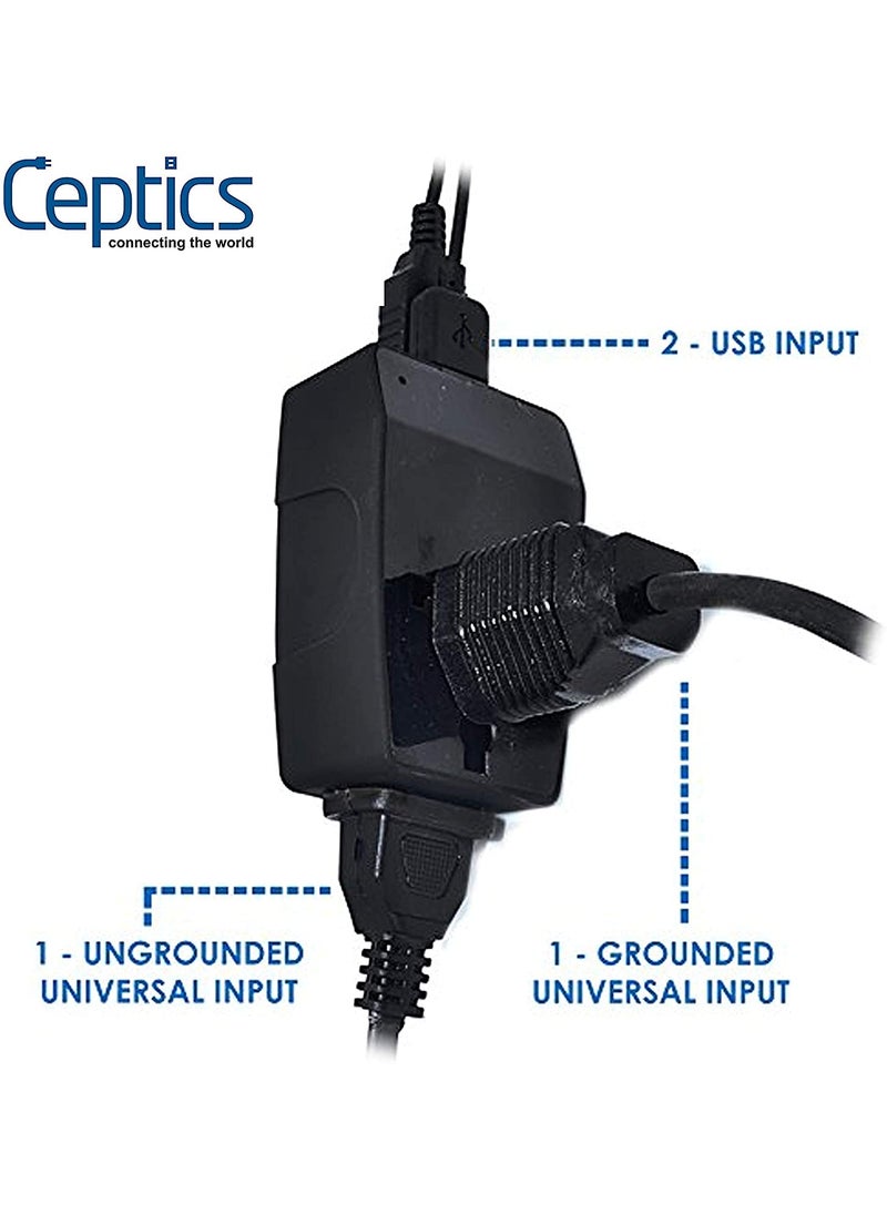 Ceptics Ceptics 4 in 1 USA UK China More to India Type D Travel Adapter Plug Universal Input 2 USB CE Certified RoHS Compliant GP410 Black  - Image 5