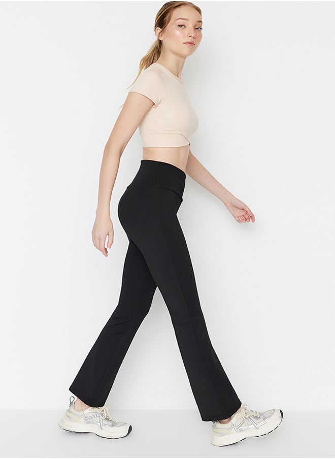 trendyol - Black Double Breasted Waist Detailed Flare Yoga Knitted Sports Leggings THMAW23TY00005 - Image 1