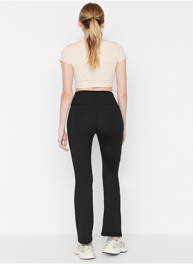 trendyol - Black Double Breasted Waist Detailed Flare Yoga Knitted Sports Leggings THMAW23TY00005 - Image 1