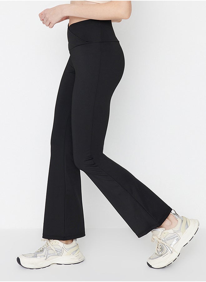 trendyol - Black Double Breasted Waist Detailed Flare Yoga Knitted Sports Leggings THMAW23TY00005 - Image 1