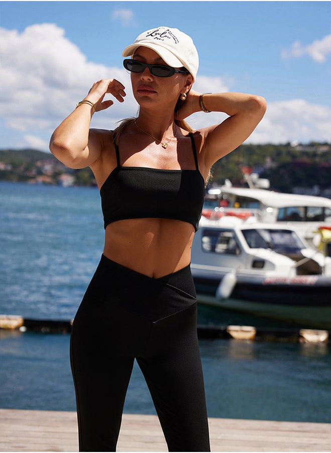 trendyol - Black Double Breasted Waist Detailed Flare Yoga Knitted Sports Leggings THMAW23TY00005 - Image 1