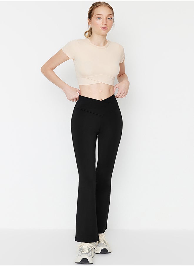 trendyol - Black Double Breasted Waist Detailed Flare Yoga Knitted Sports Leggings THMAW23TY00005 - Image 1
