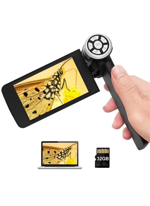 AD203 Handheld Digital Microscope, Portable Pocket Microscope with 4 inch Screen for Kids and Adults, Black, Electronic FHD Video Microscope, Supports Windows Mac PC, USB Coin Microscope