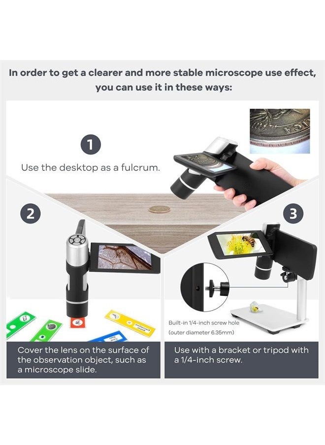 Andonstar - AD203 Handheld Digital Microscope, Portable Pocket Microscope with 4 inch Screen for Kids and Adults, Black, Electronic FHD Video Microscope, Supports Windows Mac PC, USB Coin Microscope - Image 1