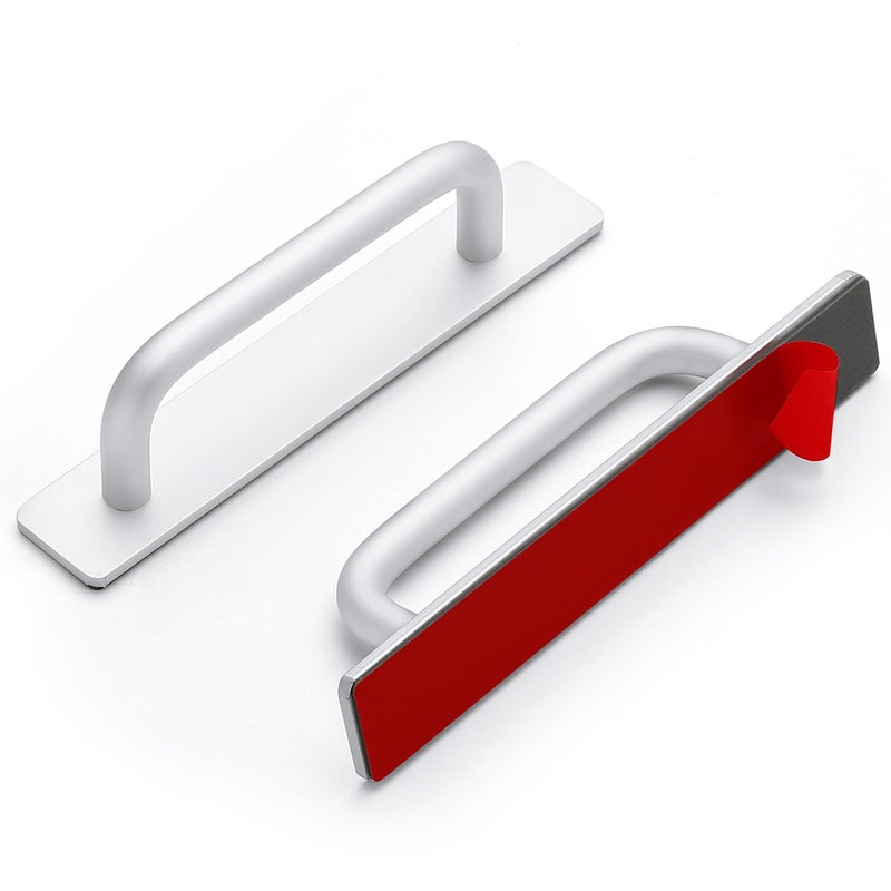 2 Pack Adhesive Handles Self Stick Instant Cabinet Handles 583 Stick on Cabinet Handles Drawer Push Pull Handles Helper Sliding Screen Door Handles for Sliding Closet Window Wardrobe Silver
